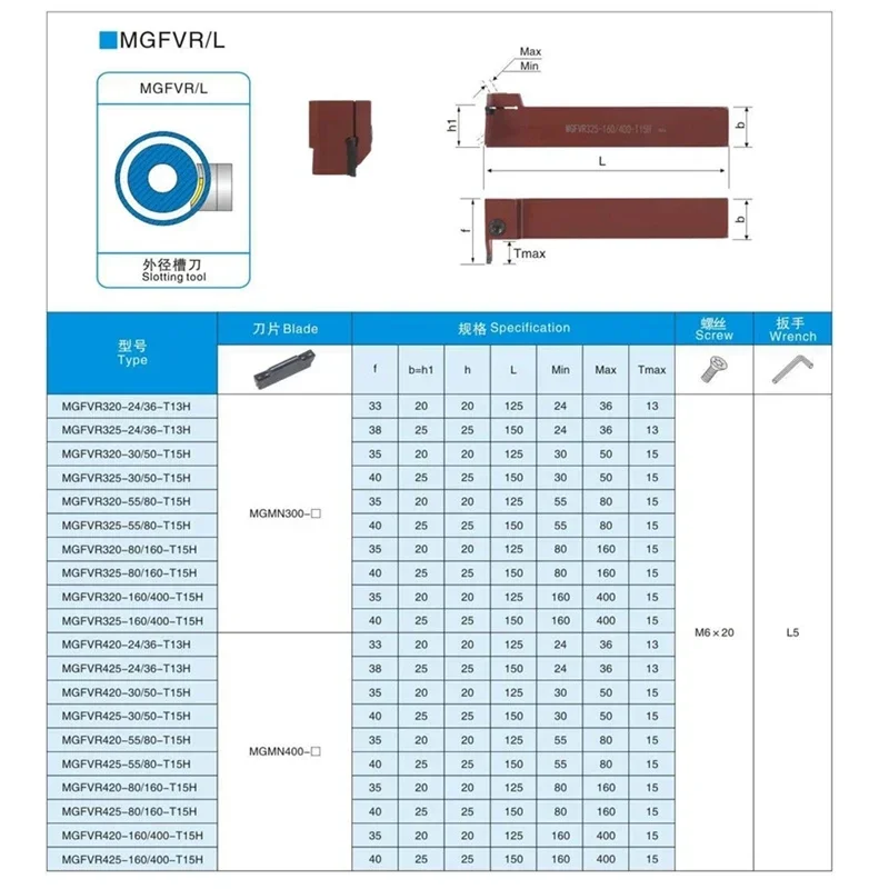 MGFVR Spring steel MGFVR 7-shaped face groove cutter MGFVR320 MGFVR325 For MGGN300 slotting Carbide Insert Lathe