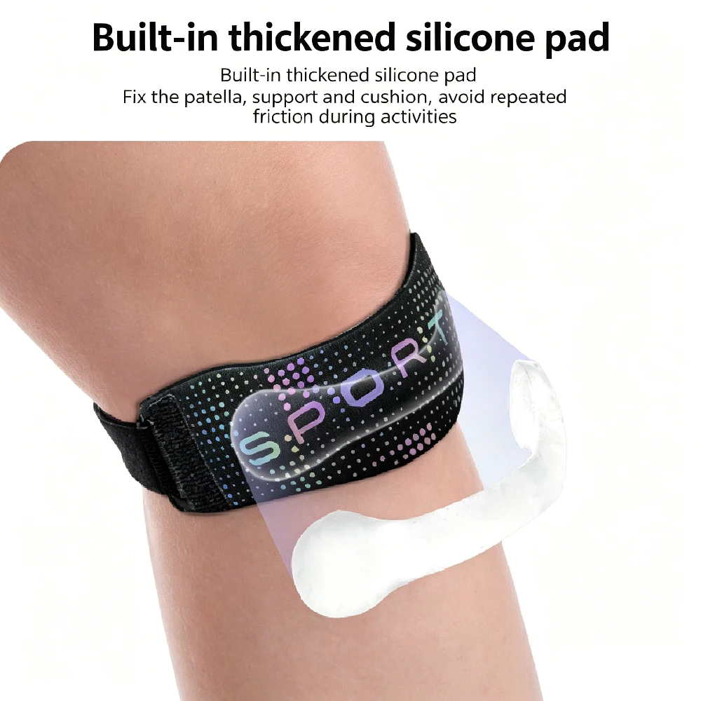 1PCS Night Visible Reflective Patella Support Strap, Silicone Cushioned Knee Tendon Brace, Shock Absorbing Knee Band