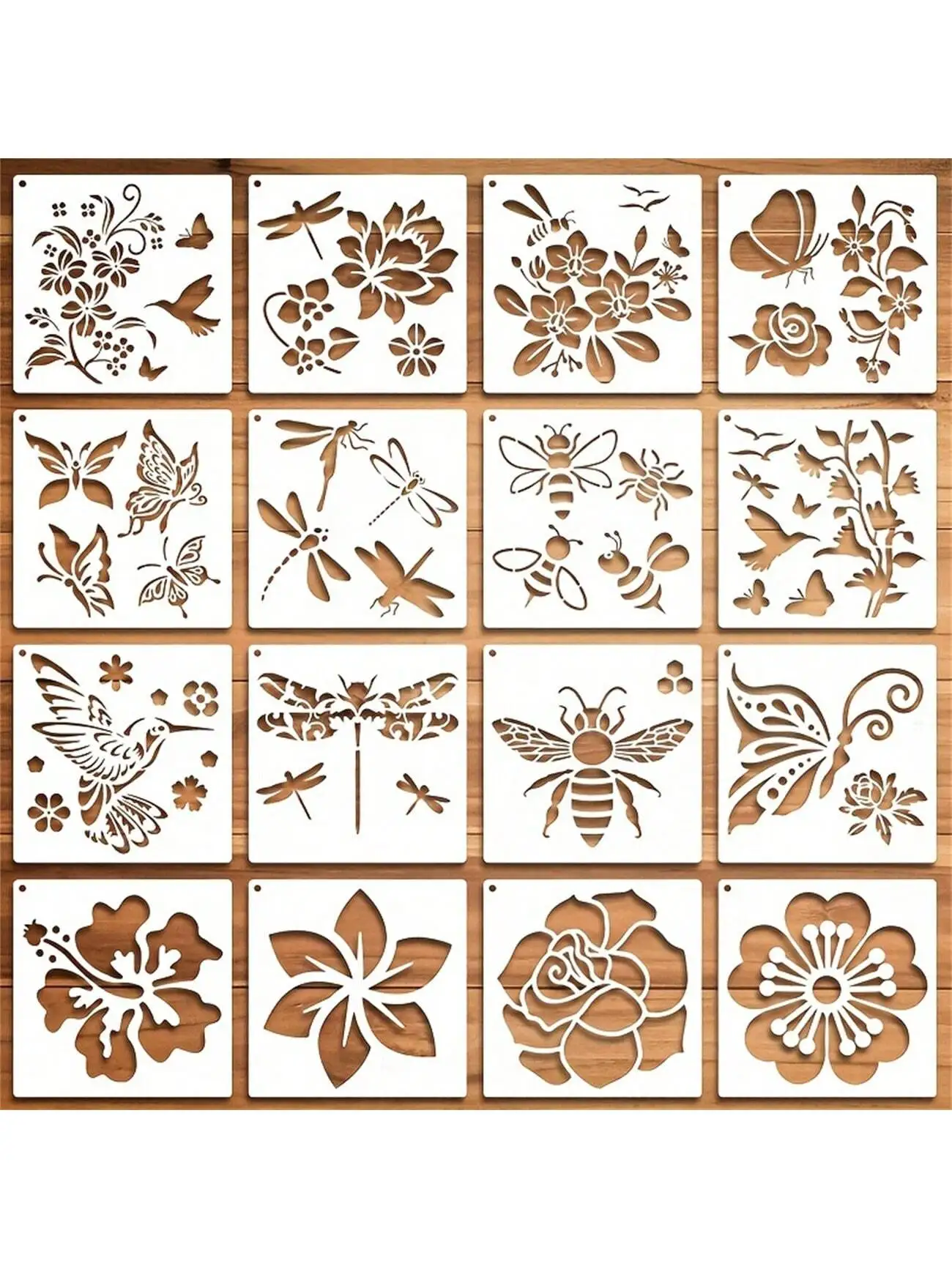 16 Pieces Flower Stencil for Painting Bee Rose Butterfly Stencil Drawing Template Reusable Bird Bee Painting Stencil and Metal O