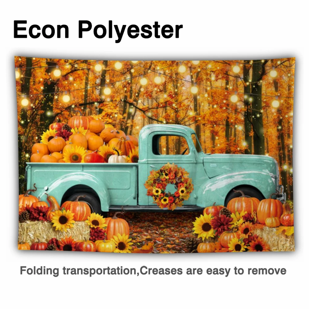 Funnytree 가을 호박 배경 트럭 화환 추수 감사절 해바라기 수확 초상화 가을 장식 Photophone 배경