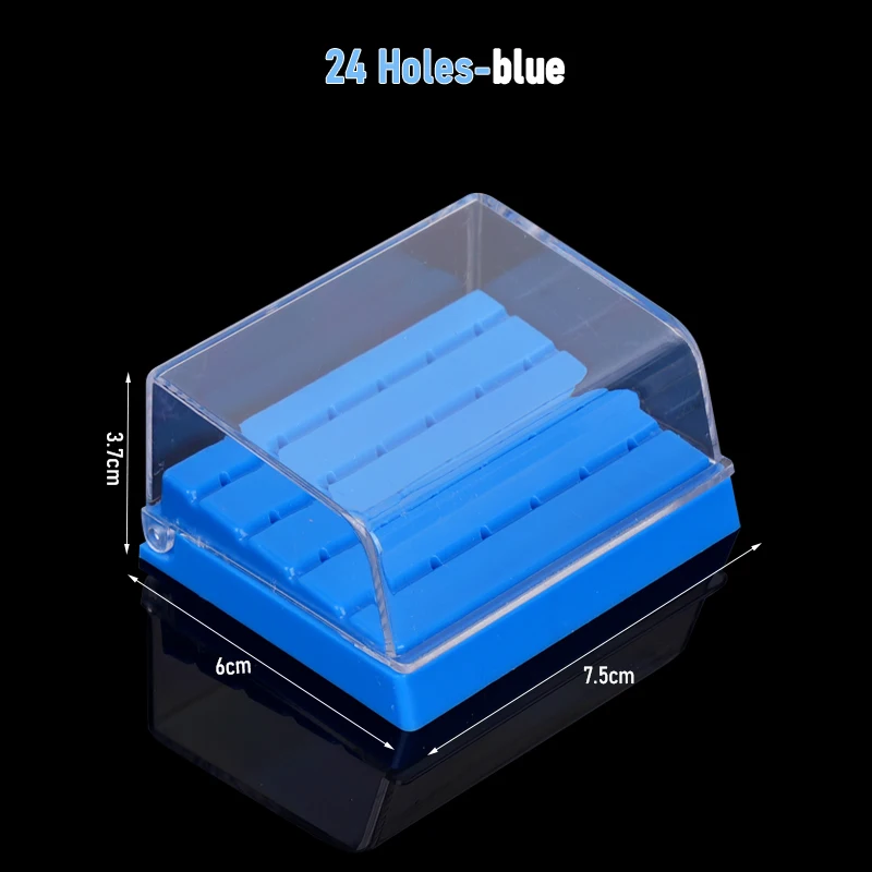 1PC 24-Hole Dental Bur Drill Holder Block with Autoclave Sterilizer Case Disinfection Box for Dental Tools - Blue/White/Yellow