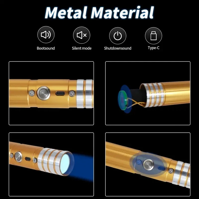 REikirc Sable de luz espada laser de Metal recargable con efectos de luz de 15 colores 17 píxeles juguetes luminosos para fiestas