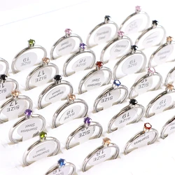 10Pcs/Lot Fashion Heart Colorful Crystal Stainless Steel Ring Jewelry For Women Gold Silver Plated Wedding Engagement Party Gift
