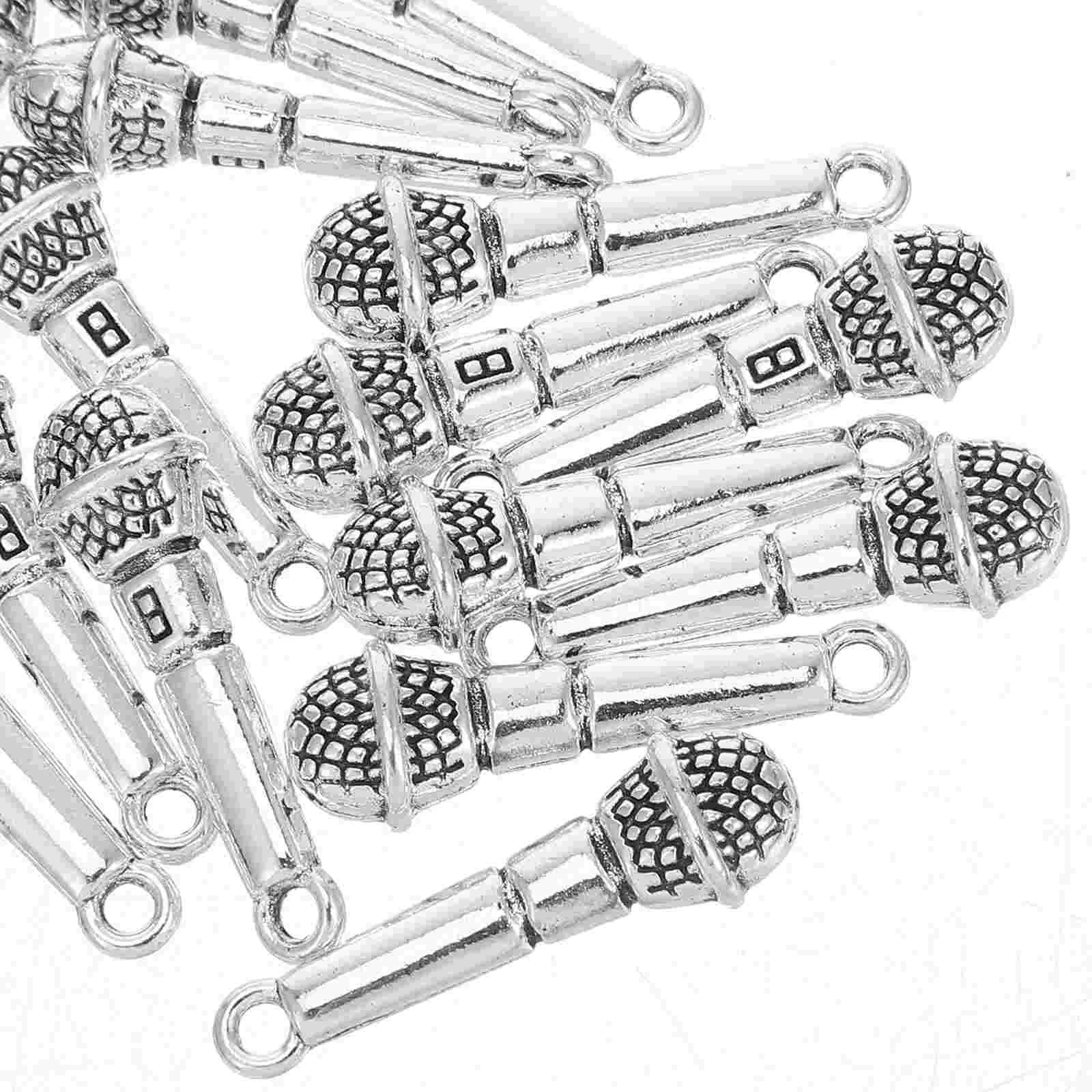 Music Charms for Jewelry Making Microphone Pendant Mini Necklace Bracelet Karaoke Silver Zinc Alloy Child