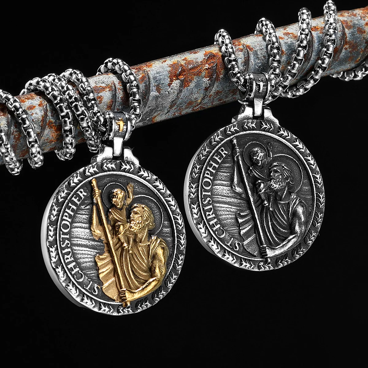 St Christopher Men Necklace 316L Stainless Steel Pendants Traveler Chain Amulet Vintage for Male Jewelry Xmas Gift Dropshipping