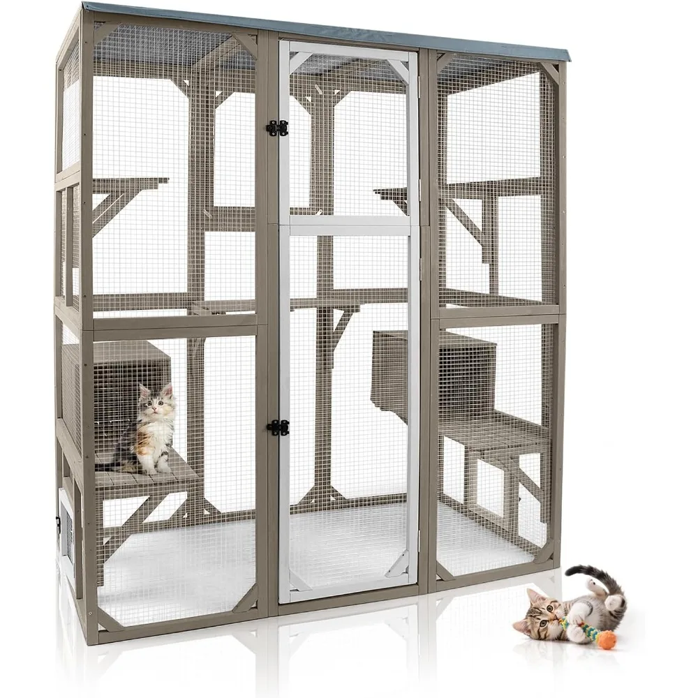 

Catio Outdoor Cat Enclosure Large Cat House Catio Window for Mulitiple Cats Walk-in Kitty Cage with 5 Platforms 3 Access Doors