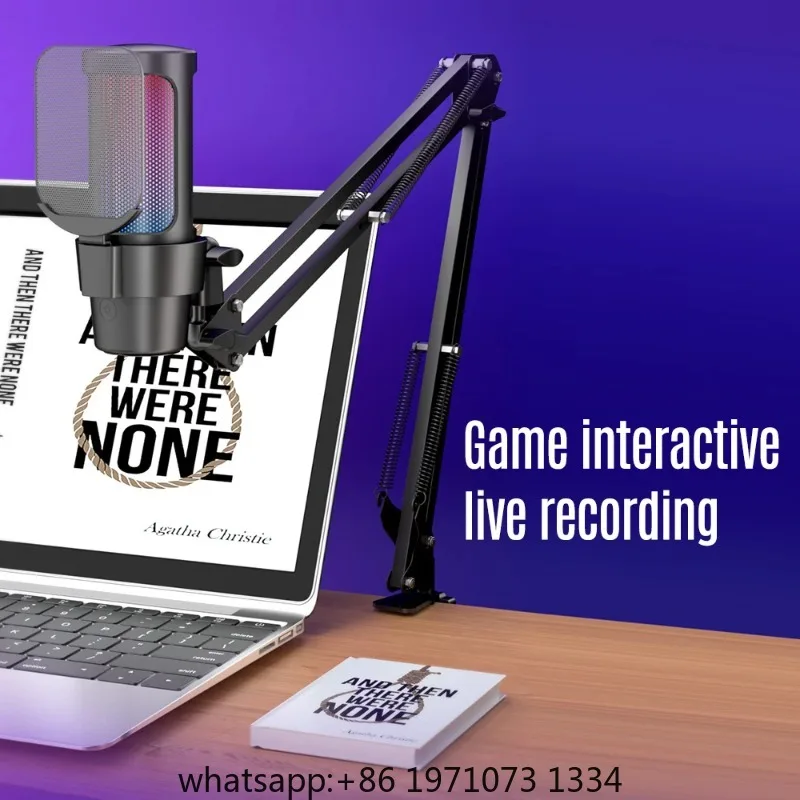 M8 USB Gaming Microphone Computer Mic Kit RGB Lighting Cardioid Mode Pick-up Quick Mute and Gain Knob with Boom Rack for Gaming