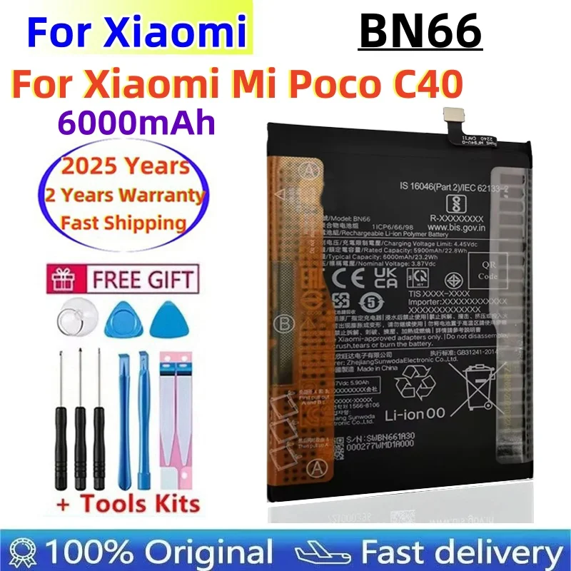 High Quality BN66 6000mAh Original Phone Replacement Battery For Xiaomi Mi POCO C40 Batteries Genuine Built-in Bateria Batterij