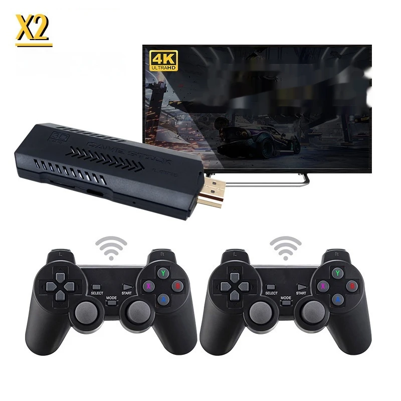 X2 لعبة فيديو وحدة التحكم عصا 4K HDMI إخراج 64 جيجابايت ألعاب كلاسيكية ريترو وحدات تحكم لاسلكية مزدوجة لعبة وحدة التحكم عصا