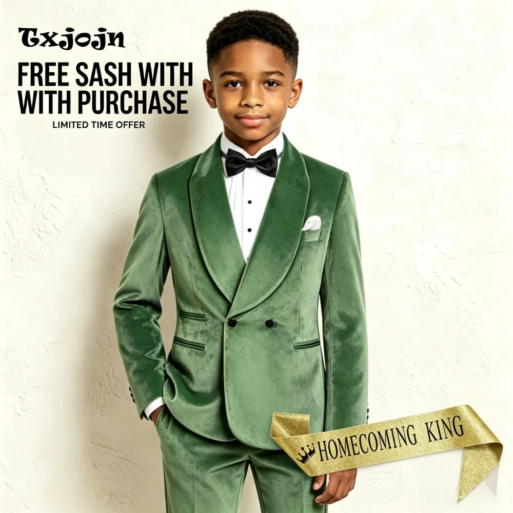 Formal Boys Suit Fashion Wedding Tuxedos 2-piece Set Velvet Shawl Collar Jacket Double Button Blazer Pants for Party