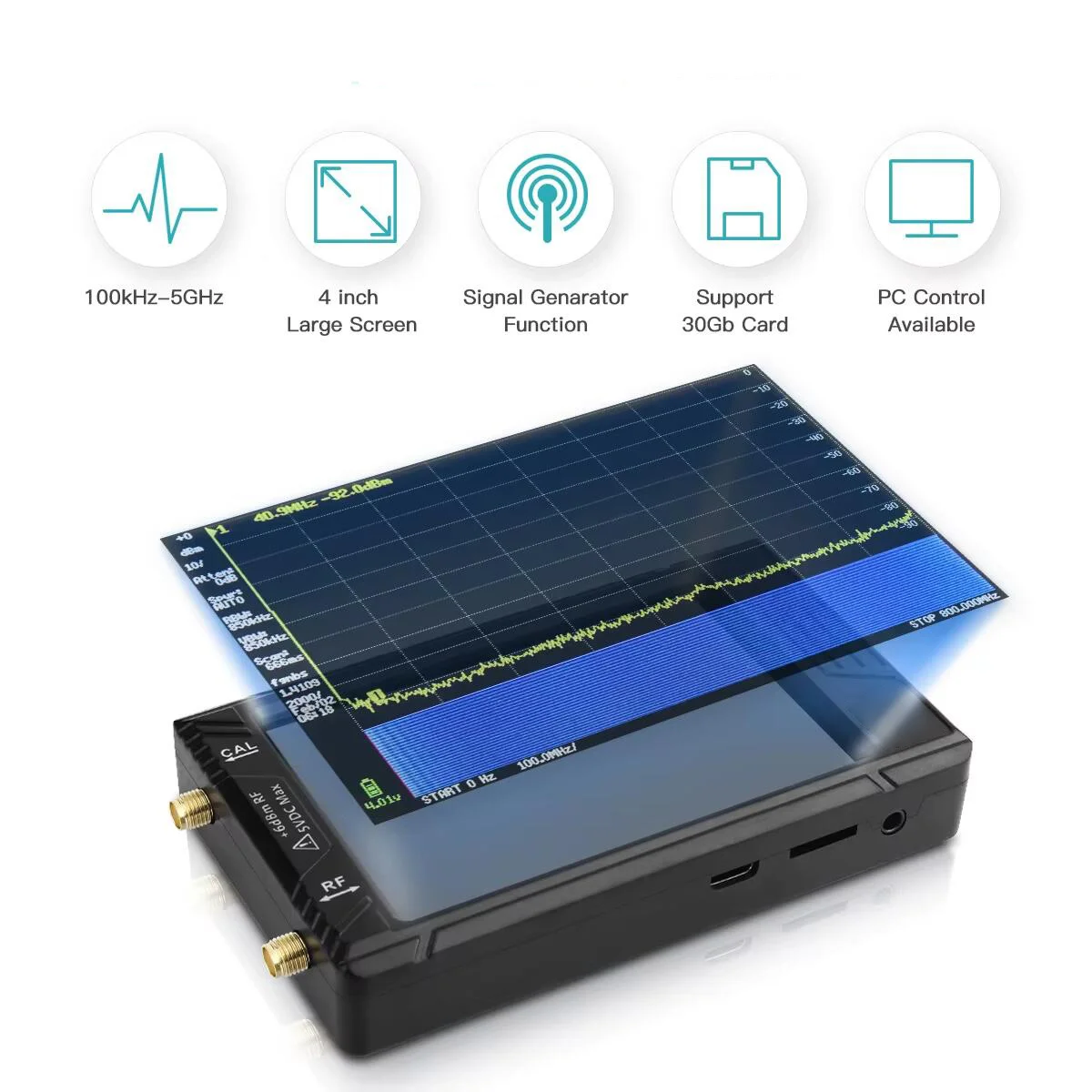 Neuer tragbarer Tiny Spectrum Analysator 100k-5,3GHz HF-Signalgenerator mit 4-Zoll-Display für TinySA ULTRA mit Akku