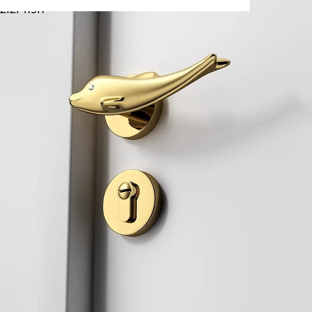 Golden Dolphin Door Lock Children's Room Locks Cute Handle Mute Home Security Hardware Accessories