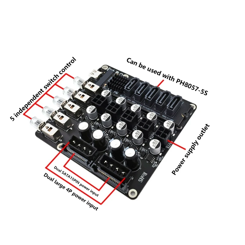 2x 4Pin to 4Pin 5/12V Power Distribution Switching with Hard Disk Slots for Efficient Systems Management Module Adapter