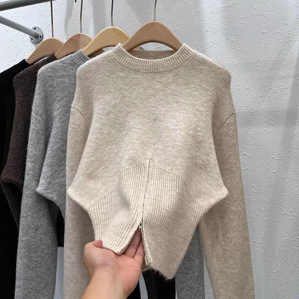 Women Slim Knit Sweater Tops Spring Autumn Half Zipper O-Neck Pullover Sweaters Korean Style Soft Warm Long Sleeve Knitted Tops