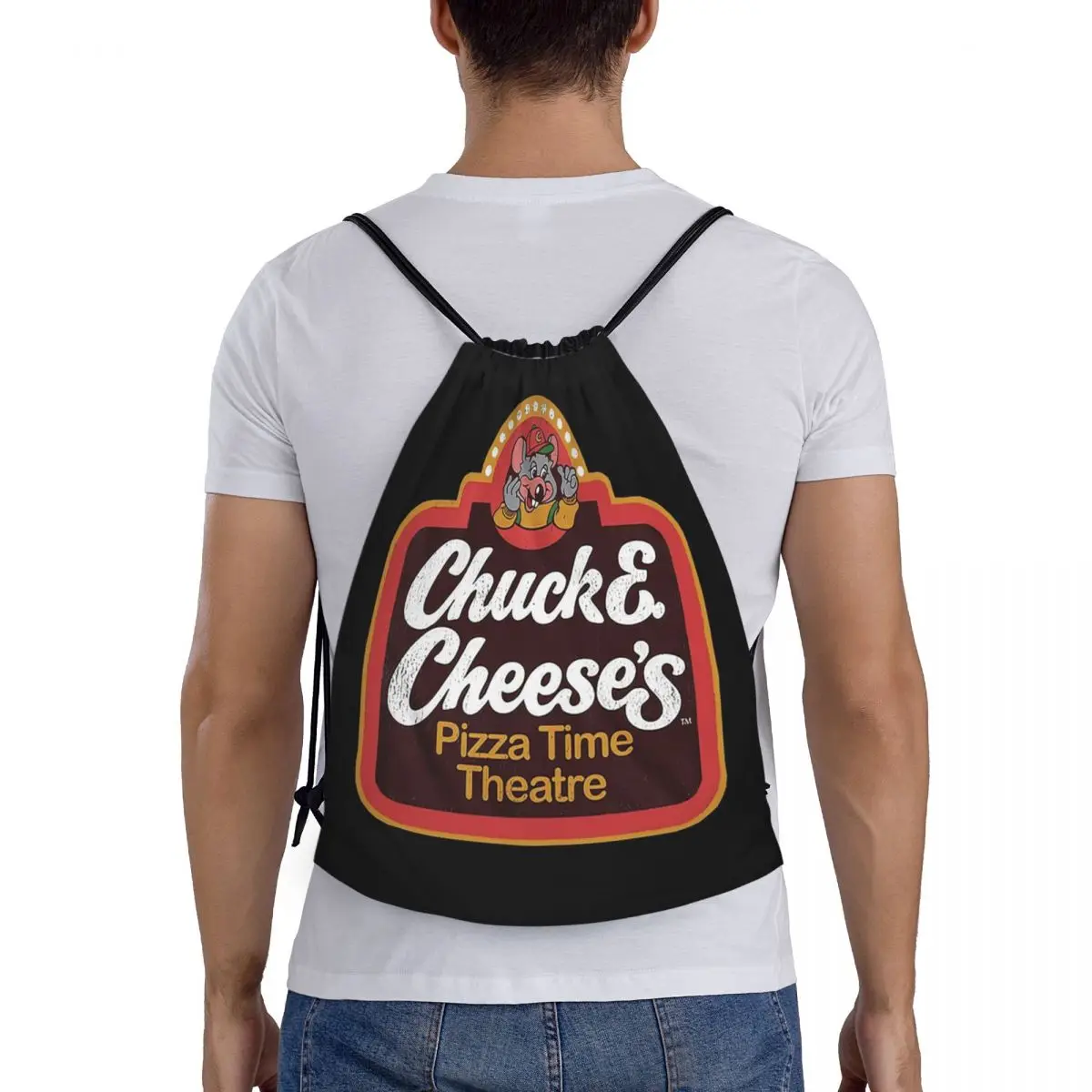 

Chuck E Cheeses Pizza Time Theater Backpacks Portable Drawstring Bundle Pocket Sports Bag Book Bags for Travel School
