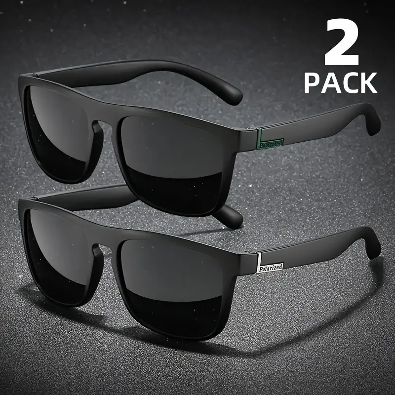 2 STKS Mode Vierkante Gepolariseerde Zonnebril Mannen Vintage Plastic Mannelijke Zonnebril Vrouwen Stijlvolle Zwarte Sport Shades UV400