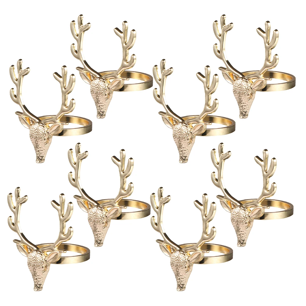 

8Pcs Deer Head Napkin Rings Metal Christmas Reindeer Buckles Holiday Table Dinner Wedding Decoration Chirstmas Napkin Rings