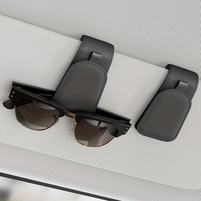 

2 Pack Magnetic Faux Leather Sunglass Holder, Eyeglass Hanger Clip for Car Sun Visor, Suitable for Different Size Eyeglasses