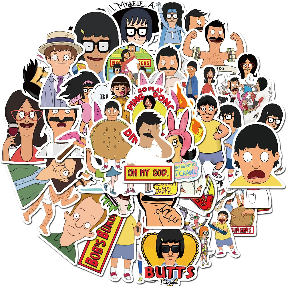 10/30/50PCS Bob's Burgers Cartoon Stickers Aesthetic Laptop Luggage Water Bottle Waterproof Graffiti Decal Sticker Packs Kid Toy