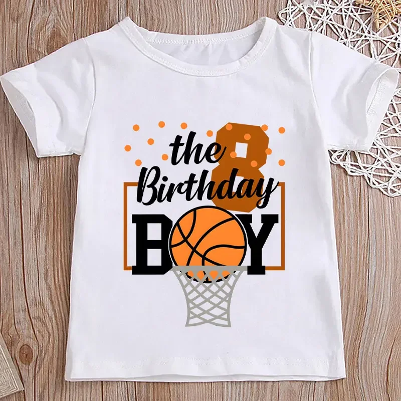 Fashion 8th Birthday Boys T Shirt BasketBall Graphic White Tops Matching Family Sibling Party Tees Unisex Kids Casual Clothes