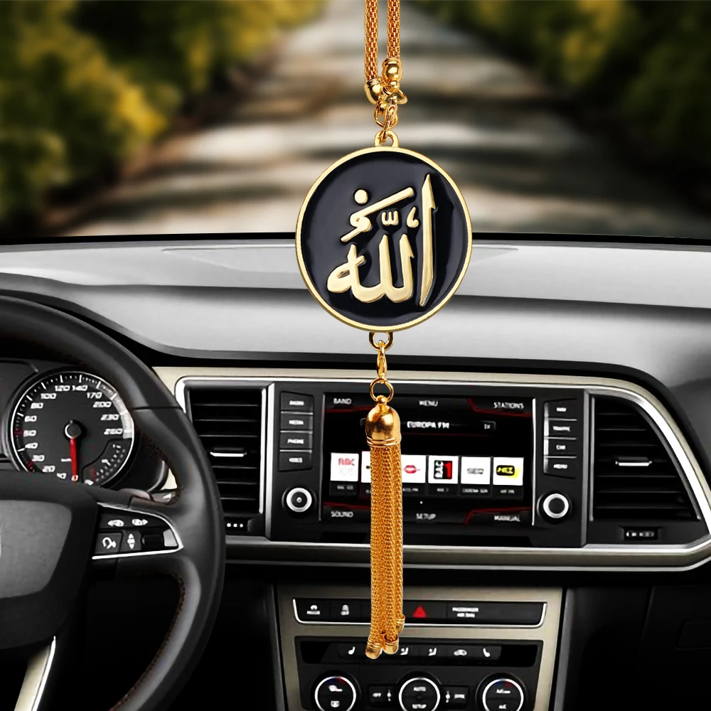 3D Arabic Muslim Islamic God Allah Emblem Badge Car Styling Rearview Mirror Pendant Auto Interior Hanging Ornaments Accessories