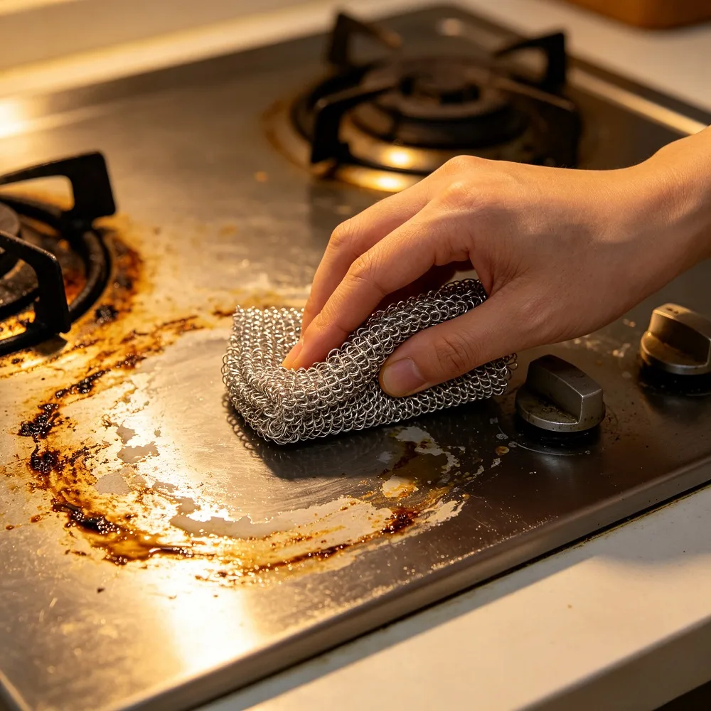 1PCS Metal Wire Dish Cleaning Cloth, Non-Scratch Kitchen Scrubber for Pots Pans Stoves, Reusable Mesh Dishwashing Rags