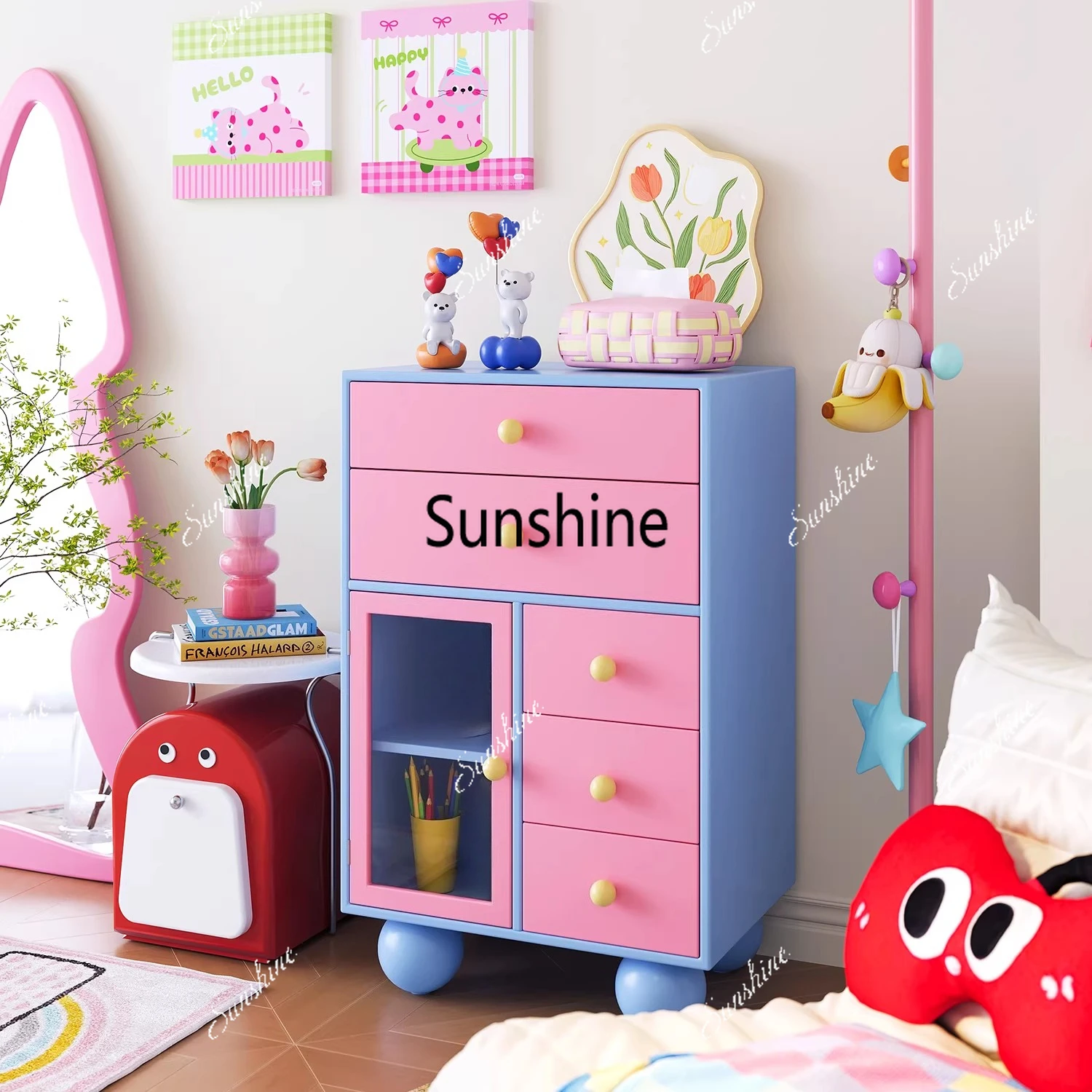 

Drawer chest cabinet living room cute cream wind figure display table sofa side cabinet