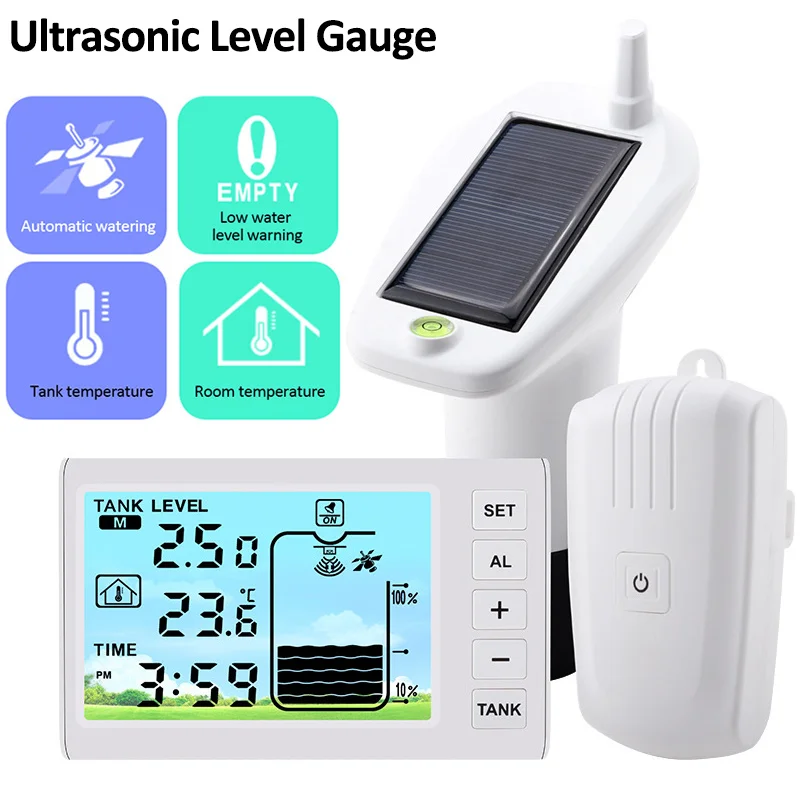 Ultrasonic Level Gauge Water Liquid Tank Depth Temperature Monitor Solar Charging Water Level Gauge with Water Tank Controller 