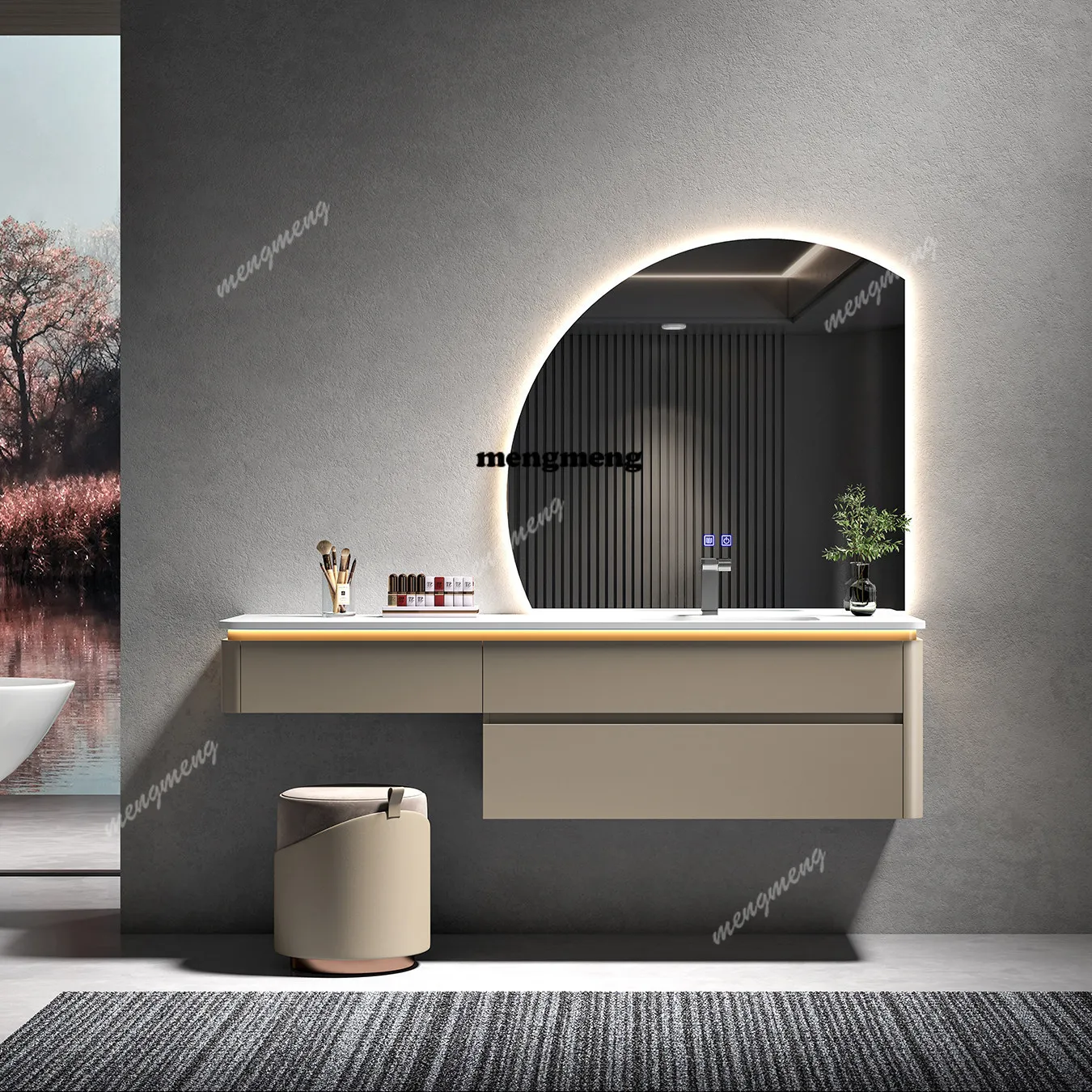 

Smart bathroom cabinet modern high-end hotel style simple cream style combination wash basin