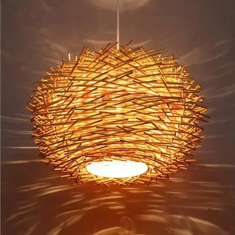 Bird Nest Pendant Lamp Light Nordic Rattan Wicker Wood Handmade Hotel Restaurant Cafe Living Dinning Room Suspension Lighting