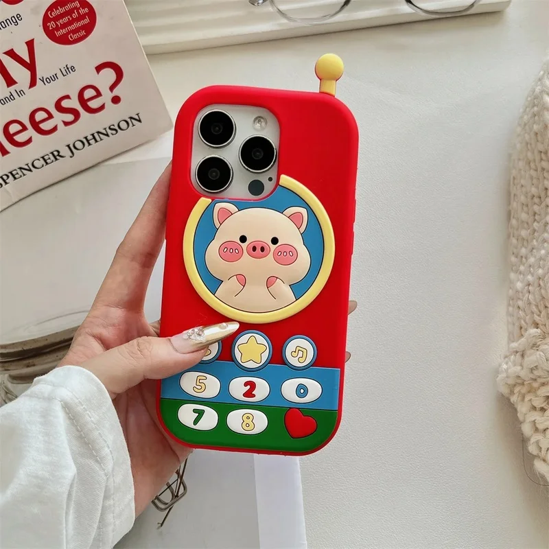 3D Design Phone Shaped Colorful Pig Silicone Phone Case For iPhone 12 13 14 15 16 17 18 Pro Max Protective Covers Back Shell