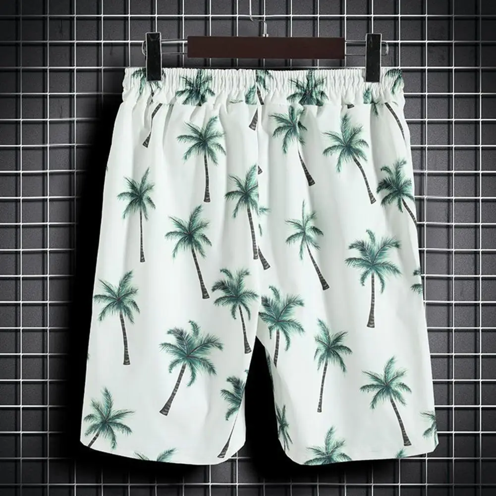 

Button Closure Shirt Shorts Set Tropical Leaves Print Hawaiian Shirt Shorts Set with Elastic Drawstring Waist Men's Summer