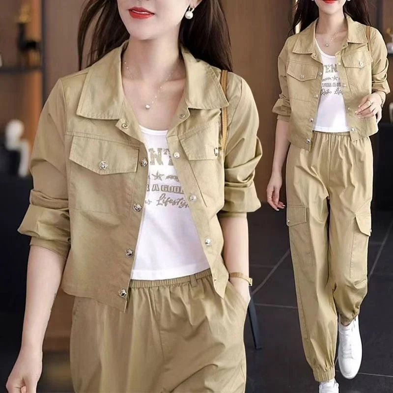 Fashion Foreign Air Age Reduction Tooling Set 2024 Spring And Autumn New Women's Small Casual Short Coat Overalls Two-piece Set