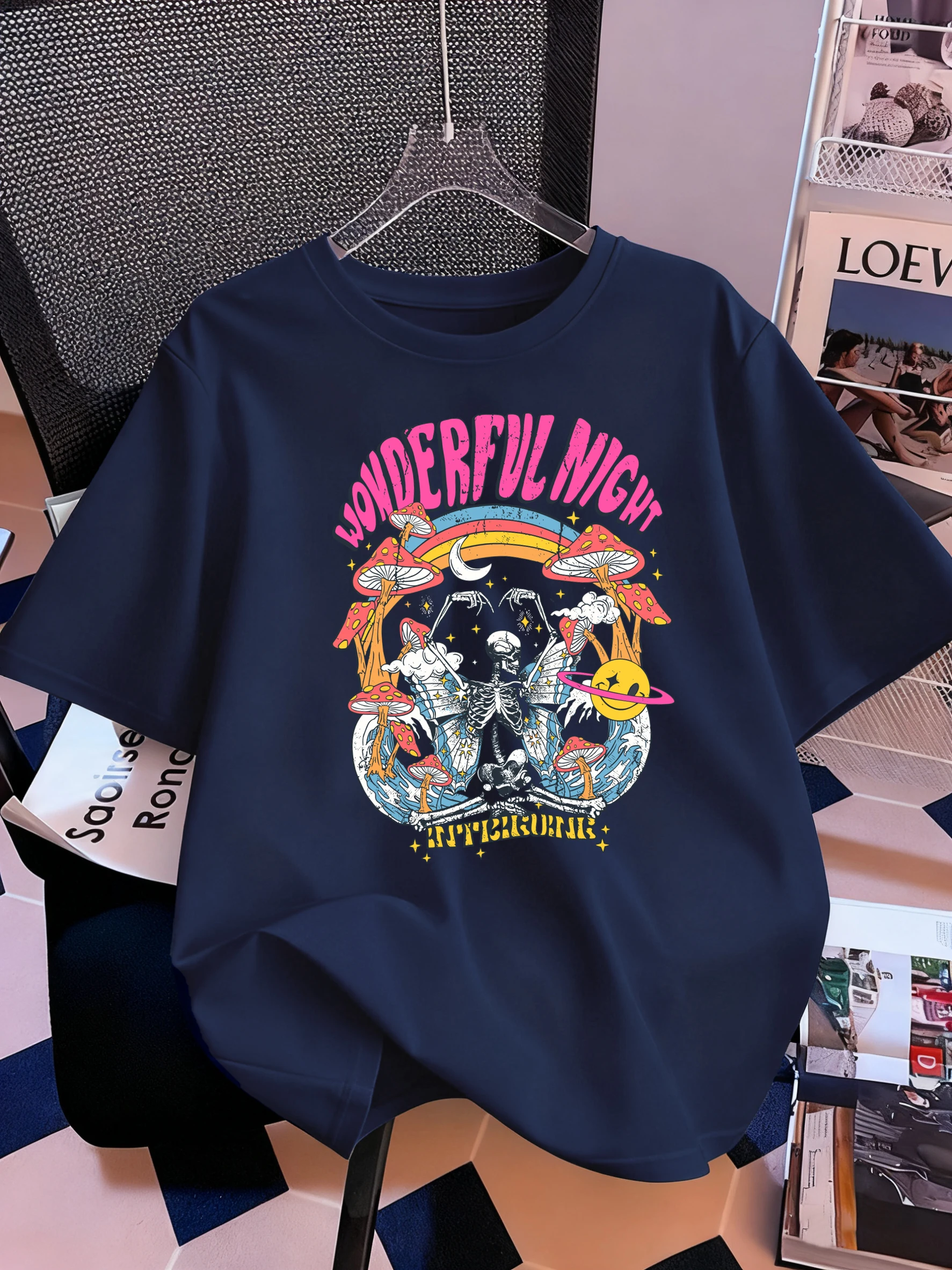 Meravigliosa notte scheletro farfalla onda stampa T-shirt da donna casual manica corta in cotone allentato abbigliamento sportivo estate O-Collo T-shirt