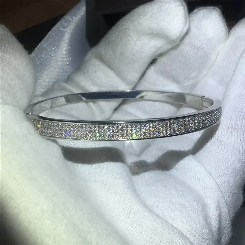Trendy Pave Lab Diamond Bangle Tibetan SilverColor Party Engagement bangles Bracelets for women Bridal Charm wedding accessaries