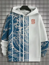 Fun Japanese Harajuku fashion men's hoodie casual y2k hoodie men's autumn and winter sea whale pattern sports hoodie