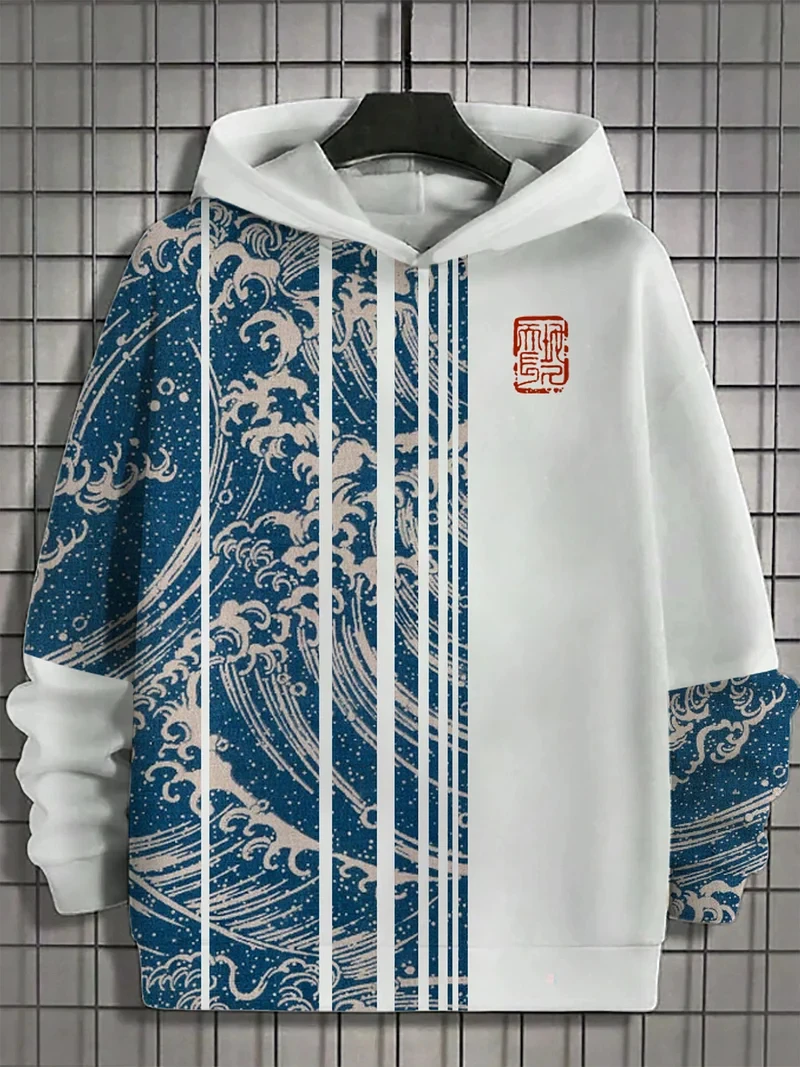 Zabawna japońska moda Harajuku męska bluza z kapturem casual y2k męska bluza z kapturem jesienno-zimowa sportowa bluza z kapturem z wzorem wieloryba morskiego