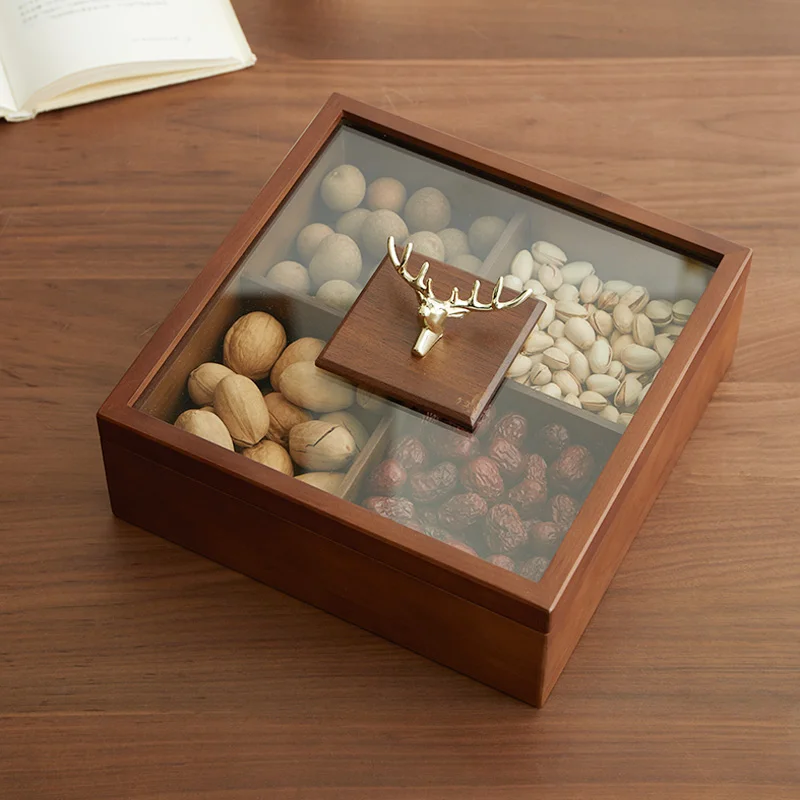 Modern solid wood candy and dried fruit box living room coffee table multi-layer partition storage sealed