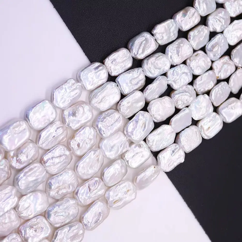 

Classic Natural Freshwater Pearl Rectangular Beads 19x19mm White Baroque Pearl Straight Hole Jewelry Handmade Materials 1 Strand