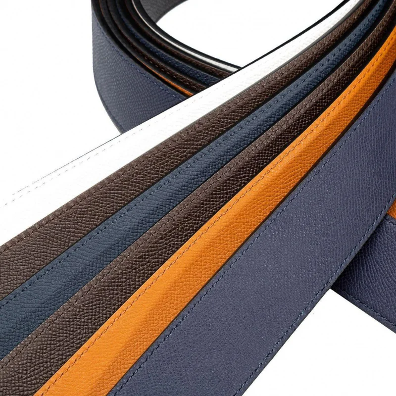 Cinto de couro genuíno feito à mão de 3,8 cm de largura premium para homens – pulseira de couro de grão integral com padrão de pontos texturizados, sem fivela, reversível