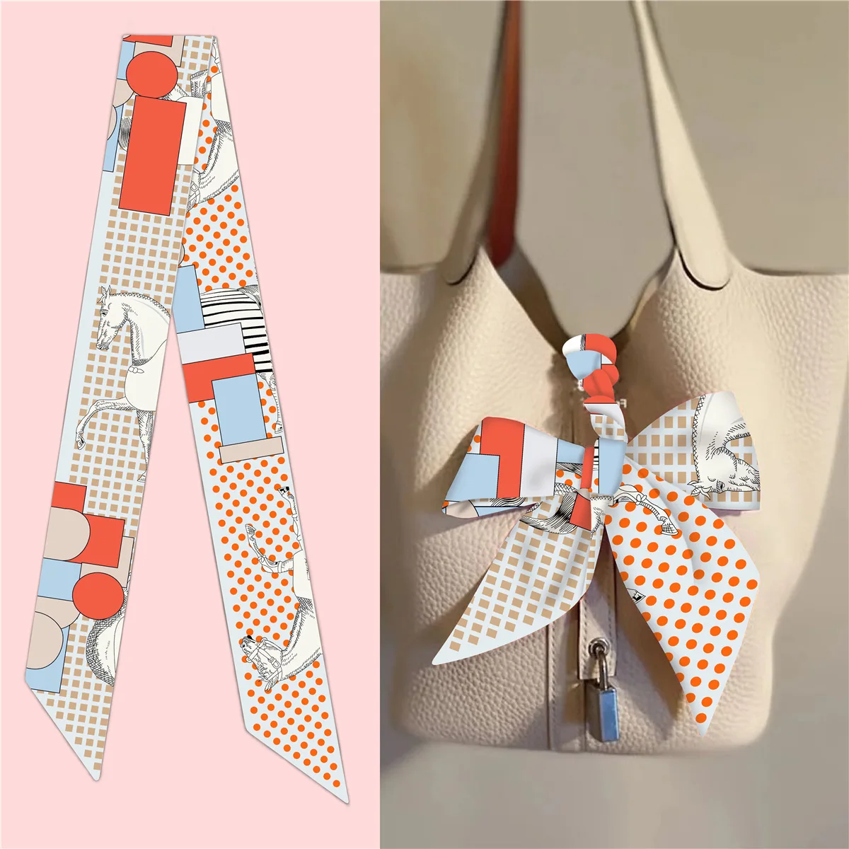 Selendang sutra twill motif polkadot kotak-kotak Prancis musim gugur baru ukuran 5*90cm, pita pembungkus tas, syal sutra kecil untuk wanita