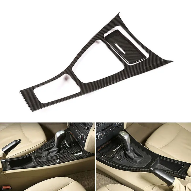 ABS LHD Carbon Fiber Style Car Accessories Center Control Gear Shift Panel Frame Cover Trim For BMW 3 Series E90 E92 2005 - 2012