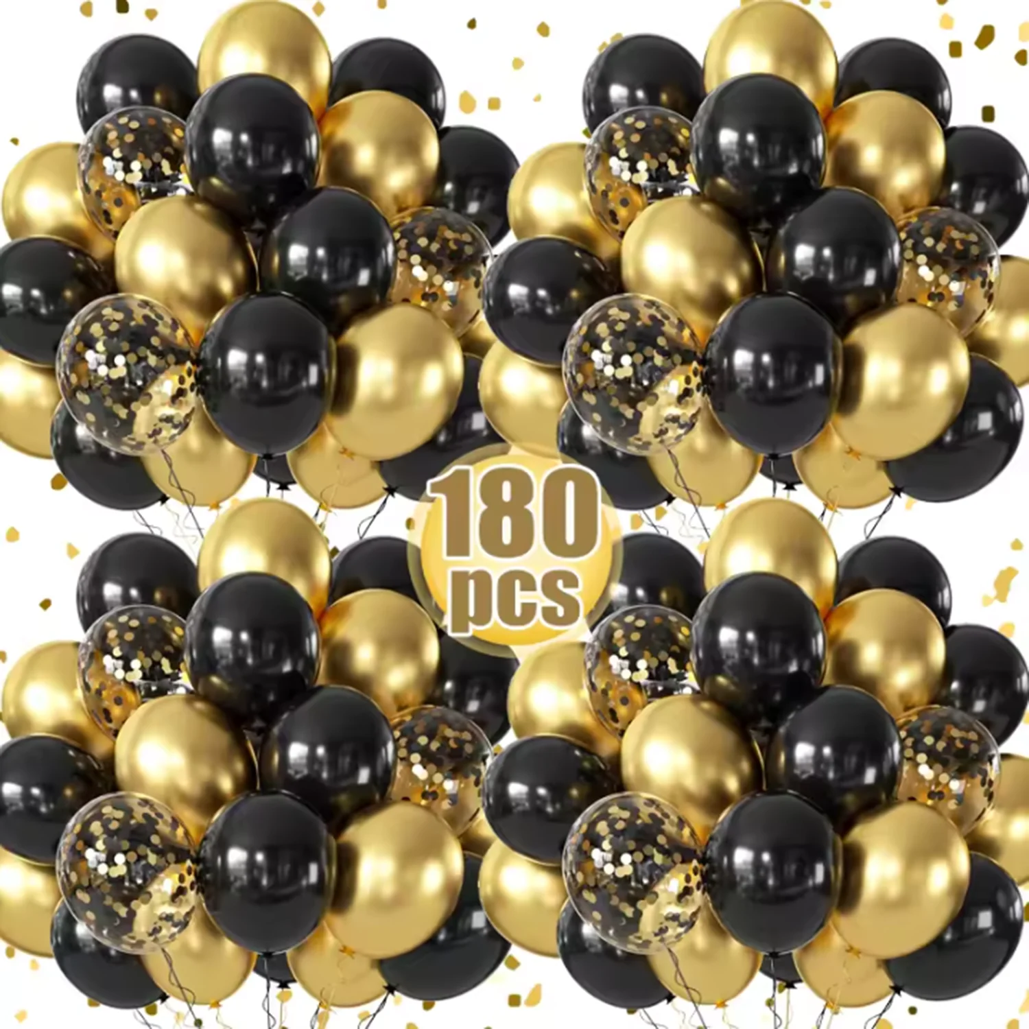 180/15 Globos de Látex con Lentejuelas Brillantes, Negros y Dorados, Inflables, para Bodas, Fiestas, Cumpleaños, Navidad, Decoración del Hogar