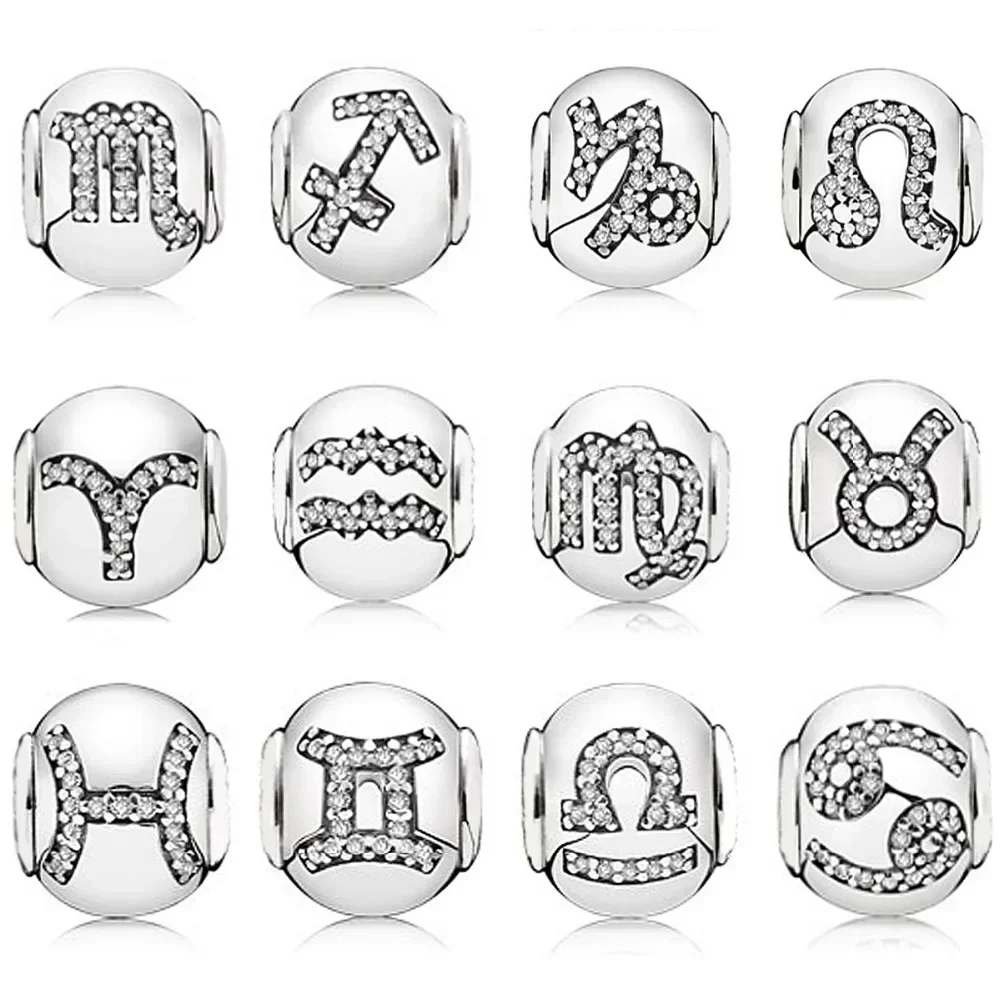 

NEW 100% 925 Sterling Silver Charm Embrace Twelve Constellations With Cubic Zirconia Beads Fit Diy Bracelet & Bangle Jewelry