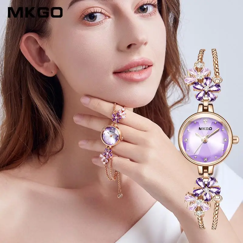 Relojes de cuarzo de pulsera de lujo para mujer, reloj de moda de diamantes de imitación, vestido deportivo para mujer, reloj de pulsera púrpura