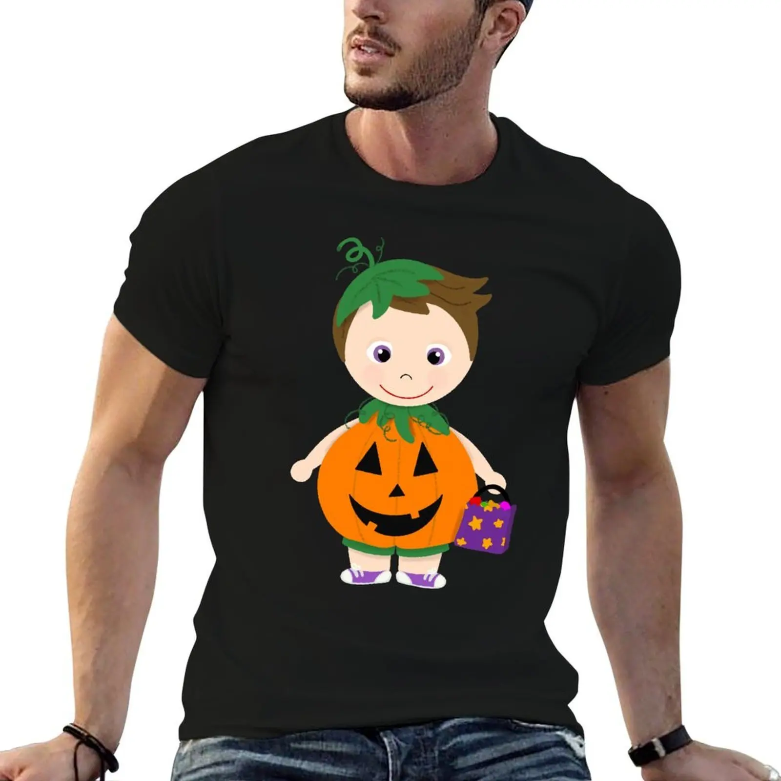 

Pumpkin Costume Boy Light Skin Brown Hair T-Shirt man t shirts high quality luxury brand man t shirt cotton T-Shirt