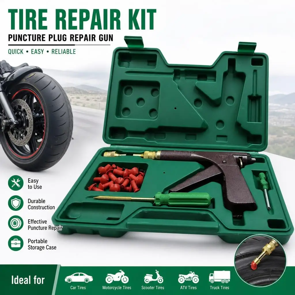 Kit per la riparazione di pneumatici auto e moto, pistola per la riparazione di pneumatici sgonfi, strumento universale per la riparazione di pneumatici moto, kit per la riparazione di perdite d'aria