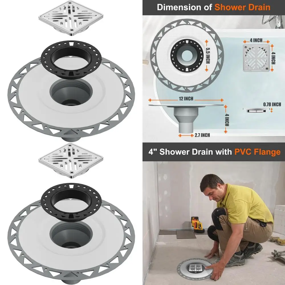 

4 Inch Shower Drain Kit with PVC Bonding for 8-10mm Thick Square Shower Drains, Brushed Nickel Finish