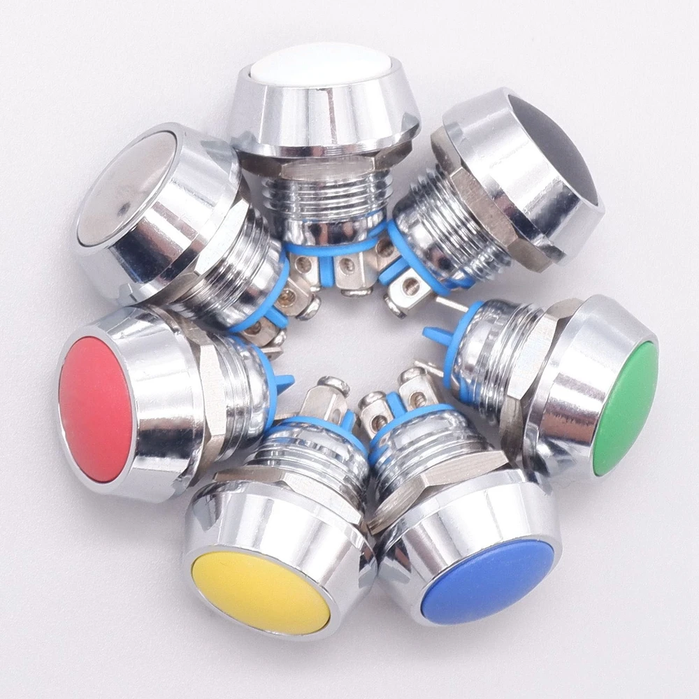 

12mm 1NO Momentary Push Button Switch Color Round Car Auto Horn Door Bell Swtich Press Button Reset Cap Pin Screw Terminal