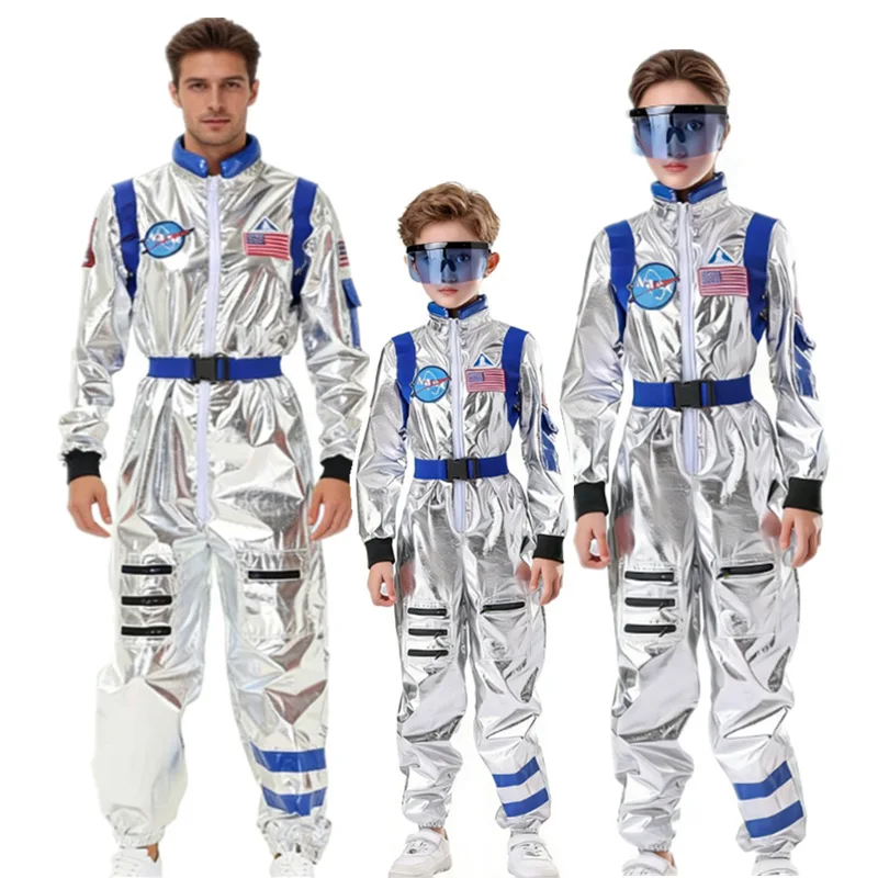 

Silver Blue Astronaut Space Suit Halloween Costume Pilot Outfit Stage Performance Clothing Adult Children's Cosplay Ensemble